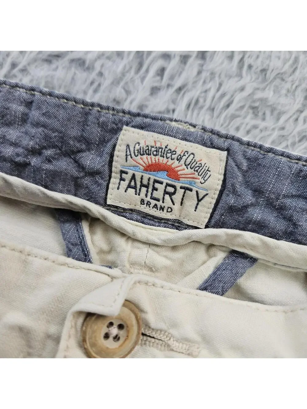 Faherty Shorts Men 38x9 Malibu Linen & Cotton Chino Shorts in Stone MBU2263-STN